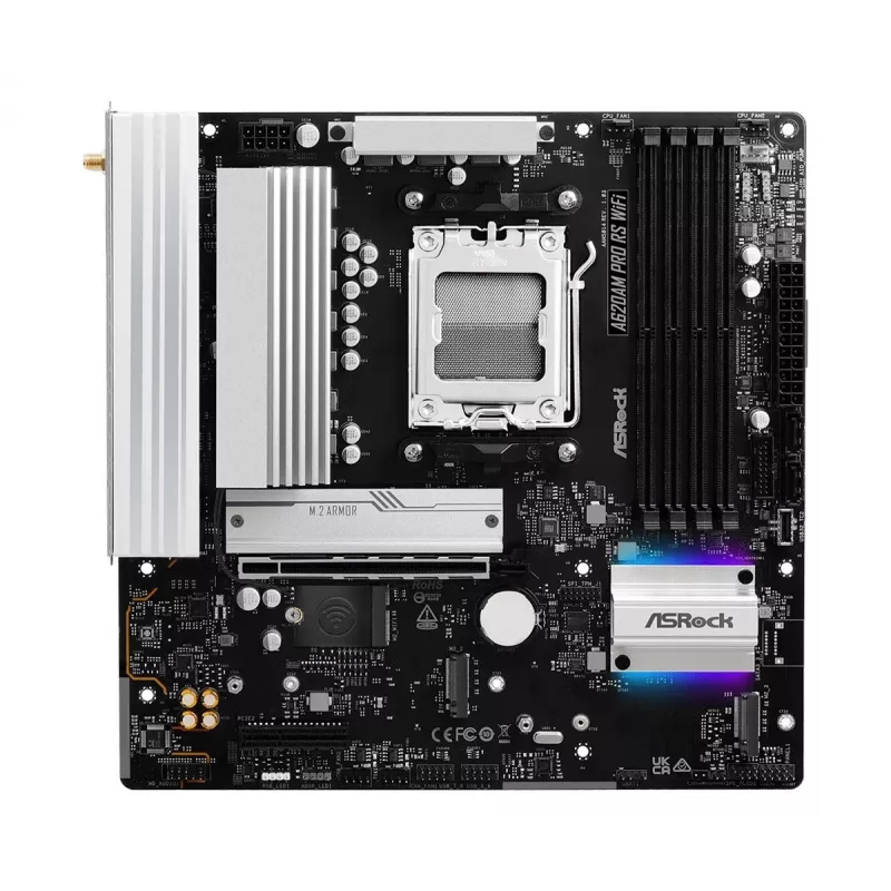 Mātesplate ASROCK A620AM PRO RS WIFI AM5 microATX, AMD A620, 4×DDR5, Wi‑Fi, HDMI, DP, 3×M.2, 2×SATA, 7.1 audio, 1Gb LAN