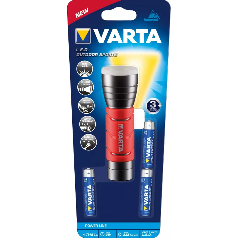 Varta 17627101421 - rokas lukturītis - melns - sarkans - alumīnijs - IPX4 - LED - 1 lampa
