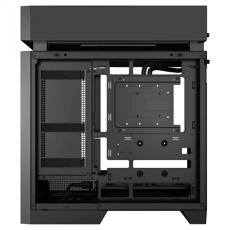 Galddatora korpuss DeepCool CL6600 Melns — atbalsta ATX/PS2/SFX/SFX-L PSU, 140 mm priekšējos ventilatorus, 120/140 mm augšējos/aizmugurējos, 2,5/3,5 collu diskus