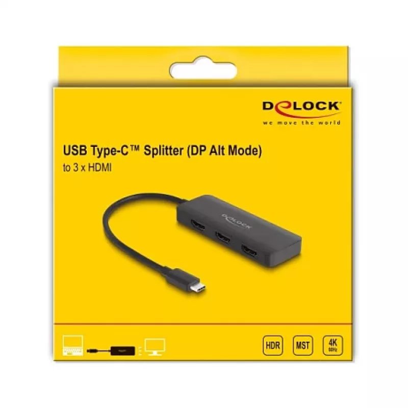 DeLOCK USB Type-C sadalītājs DP Alt Mode uz 3 x HDMI MST 4K 60 Hz