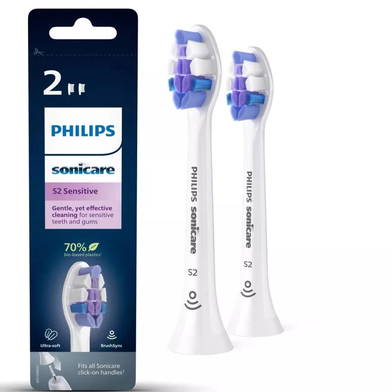 Philips S2 Sensitive HX6052/10 īpaši mīkstas maināmās soniskās zobu birstes galviņas