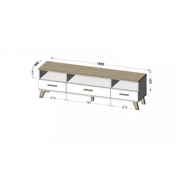 Cama RTV stand LOTTA 180cm Balts + sonoma oak