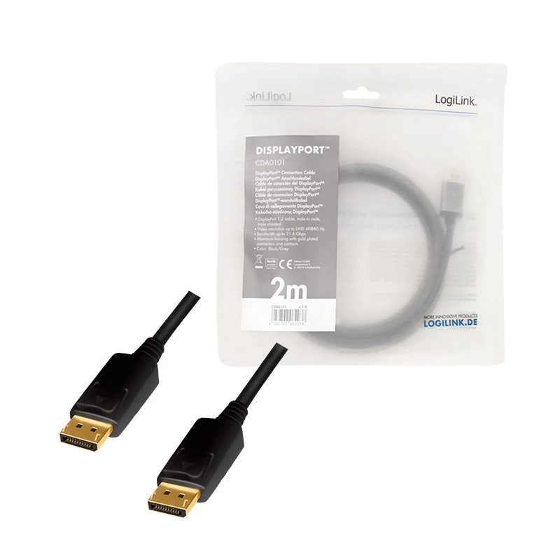 DisplayPort kabelis LogiLink CDA0101 2 m melns pelēks