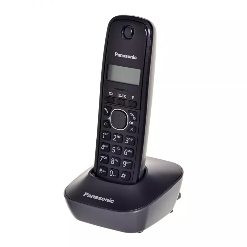 DECT telefons Panasonic KX-TG1611, melns, 1,9 GHz, 1,25 collu displejs, līdz 15 h sarunu laiks, 50 kontaktu tālruņu grāmata