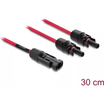 DELOCK saules enerģijas sadalītāja kabelis 1 x spraudnis uz 2 x ligzdām 30 cm sarkans (modelis 90707)