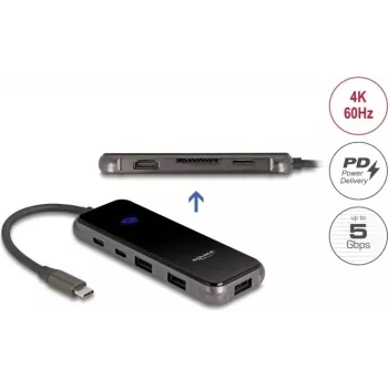 Dokstacija DELOCK USB Type-C 4K HDMI centrmezgls SD/microSD slots PD 3.0 85W (92001)