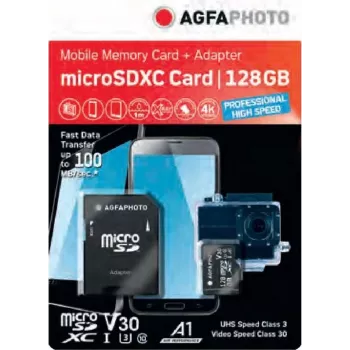 MicroSDXC atmiņas karte AgfaPhoto 128GB UHS-I 10. klase U1 V10