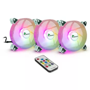 INTER-TECH Argus RGB ventilatūras komplekts RS-06 120mm 3-gab. iepakojums balts ARGB ar kontrolieri