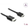 HDMI kabelis DELOCK 81687 — 1 m, HDMI Type A (vīrišķais) uz HDMI Type C (Mini, vīrišķais), 48 Gbit/s, līdz 7680×4320, apzeltīti kontakti, melns