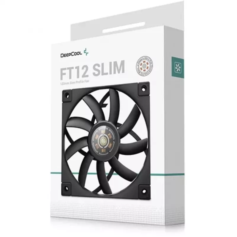 120 mm PWM plāna korpusa ventilators DeepCool FT12 plāns — melns, zema profila dizains, PWM vadība