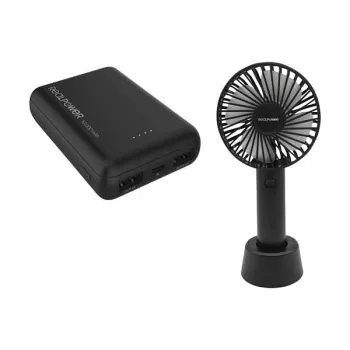 Portable fan and power bank RealPower PB-10000 mini HD 10000mAh — mobilais komplekts