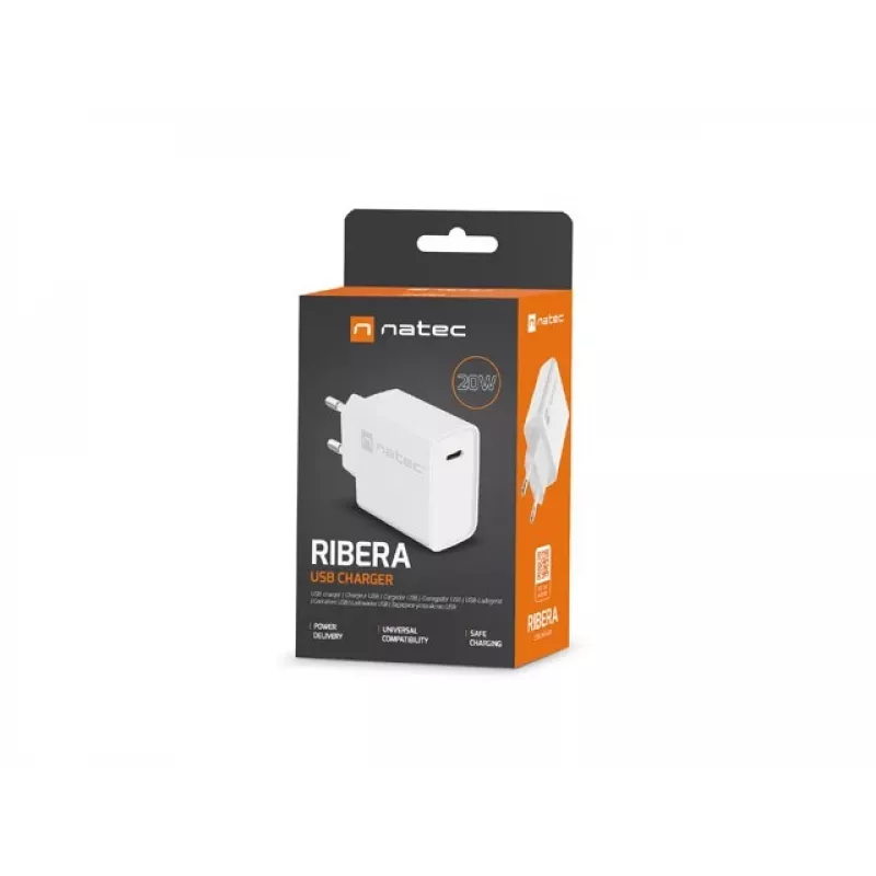 Iekštelpu USB-C ātrais lādētājs NATEC RIBERA 12V 20W Quick Charge 3.0 balts