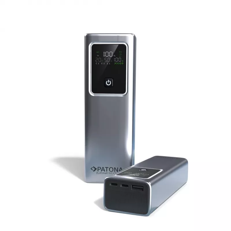 PATONA Platinum Powerbank Luxury One PD100 | 20000mAh | PD 100W | USB-C + USB-A Sudrabs, Melns