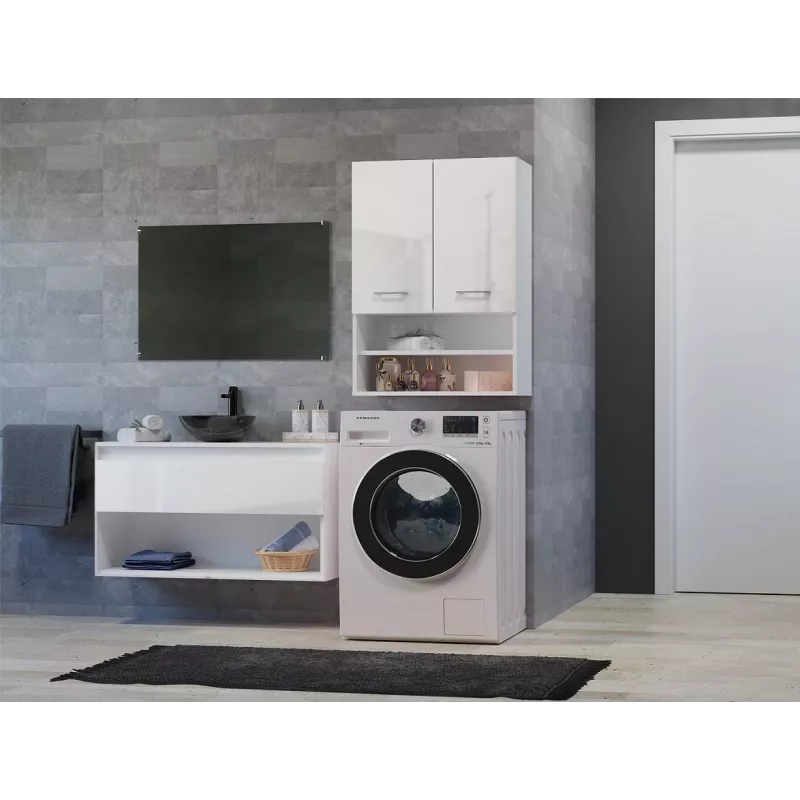 Topeshop POLA MINI DK balts spīdīgs vannas istabas uzglabāšanas skapis Balts