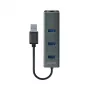 SAVIO USB-A centrmezgls ar RJ-45 Gigabit Ethernet AK-57 — 3× USB-A + RJ-45, USB 3.2 Gen 1 Micro‑B resursdators, 5 Gbit/s, 4 porti, pelēks
