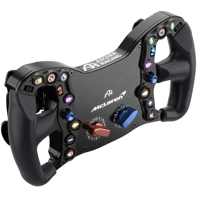 Sacensību stūre Ascher Racing McLaren Artura Pro‑SC — tauriņveida ātrās atlaišanas mehānisms