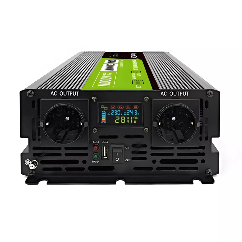 Automašīnas invertors zaļa Cell INVGC24P3000LCD 24V 3000W Tīrs sinusoidāls vilnis, 230V 50Hz, LCD, tips F