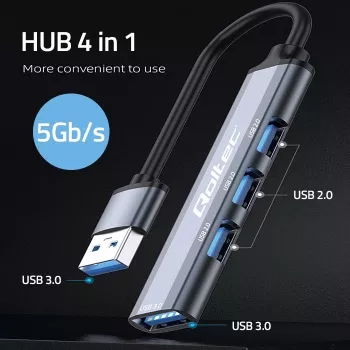 USB centrmezgls QOLTEC 53793 — USB 3.0 ieeja, 3× USB 2.0 pieslēgvietas