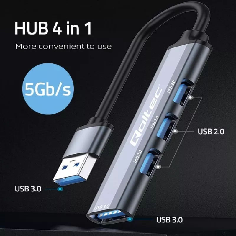 USB centrmezgls QOLTEC 53793 — USB 3.0 ieeja, 3× USB 2.0 pieslēgvietas