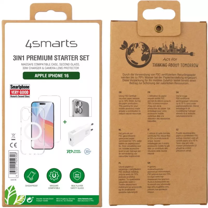 4smarts 3in1 Premium Starter Set mobilo tālruņu sākuma komplekts, caurspīdīgs balts