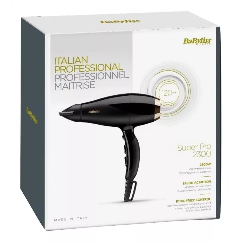 Matu žāvētājs BABYLISS Super Pro 2300, 2300 W, maiņstrāvas motors, 2 ātrumi, 3 siltuma līmeņi, jonu funkcija, aukstā gaisa padeve, keramikas pārklājums, 120 m³/h