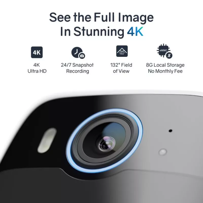 Safemo SC1 SolarCam, 4K UHD video, 8× tālummaiņa, 132° skata leņķis, nakts redzamība, Wi-Fi 2,4 GHz, 1,5 W saules panelis, balts