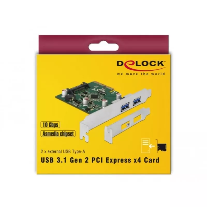 Delock PCI Express x4 karte ar 2 x ārējiem USB 3.1 Gen 2 Type-A ligzdām (90298)