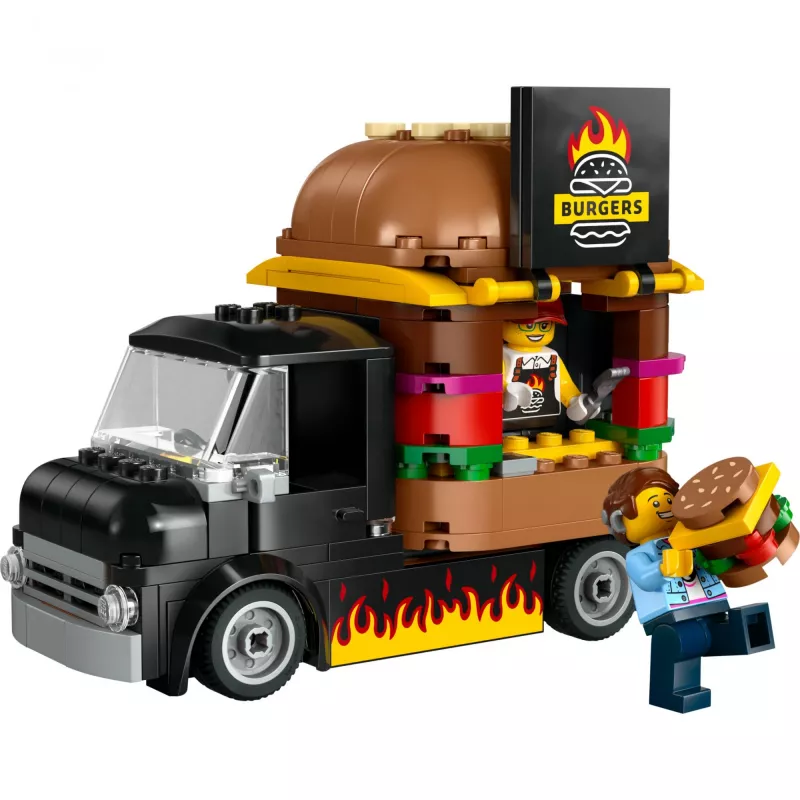 LEGO City Burger Van Pārtikas Kravas Auto Rotaļlieta 5+ Gadiem Zēniem un Meitenēm Transportlīdzekļa Būvēšanas Rotaļlietas Virtuves Komplekts ar Pārdevēja Minifigūru un Piederumiem