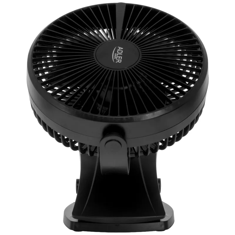 Adler uzlādējams piestiprināms galda ventilators | AD 7342 | Galda ventilators | Melns | Diametrs 15.5 cm | Ātrumu skaits 3 | Oscilācija | 5 W