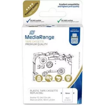 MediaRange plastmasas lentes kasete Brother TZ-241 18mm 8m melna uz balta