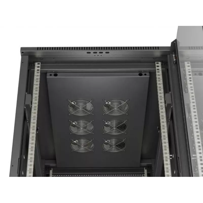 19 collu statīva skapis LANBERG 22U 600x1000 mm, melns, stikla priekšējās un aizmugurējās durvis