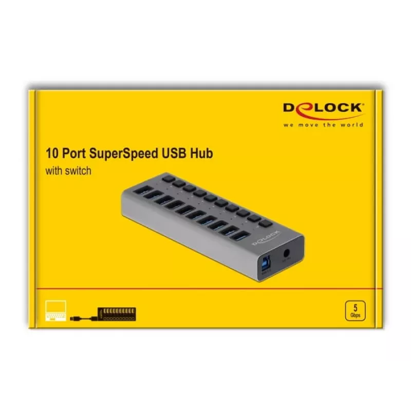 DeLOCK ārējais 5 Gbps USB centrmezgls ar 10 portiem + slēdzis