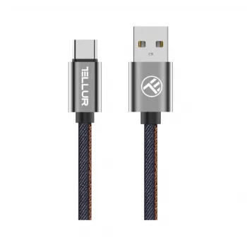 USB datu kabelis Tellur USB uz Type-C 1 m Denim, pīts 1m kabelis uzlādei un datu pārraidei