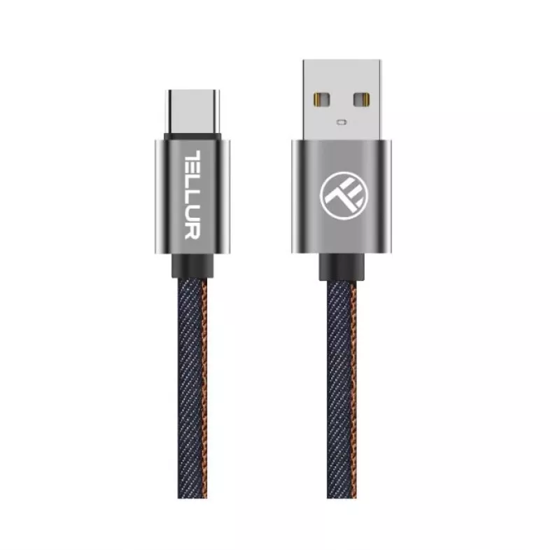 USB datu kabelis Tellur USB uz Type-C 1 m Denim, pīts 1m kabelis uzlādei un datu pārraidei