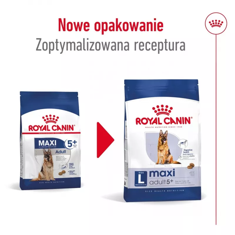 Sausā suņu barība Royal Canin Maxi Adult 5+ 15 kg — vista, Olbaltumvielas 26%, Tauki 17%