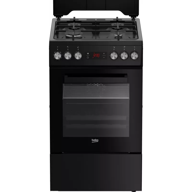 Brīvi stāvoša plīts BEKO FSM52331DBDS, gāzes plīts virsma 4 degļi (2900/2000/2000/1000 W), elektriskā cepeškrāsns 60 L, 60 cm, energoefektivitātes klase A, melna