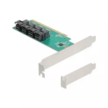 DELOCK PCIe x16 bifurkācijas karte uz 4× iekšēju SFF-8643 NVMe, zema profila