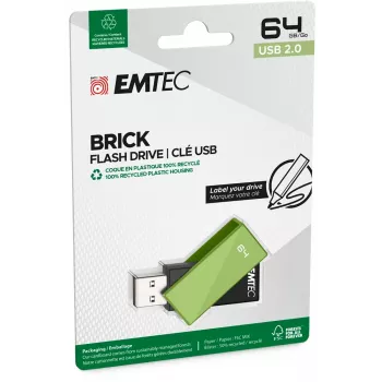 USB zibatmiņa Emtec C350 Brick 64 GB USB Type-A melna zaļa