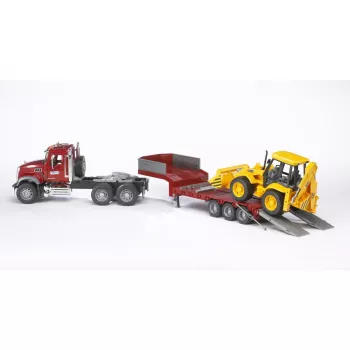 Rotaļlietu zemās platformas kravas automašīna ar JCB 4CX piederumu, BRUDER, modelis BR-02813, ABS konstrukcija, daudzkrāsains