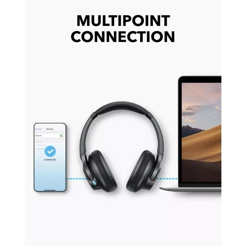 Apkārt auss austiņas Anker Soundcore Q11i, Bluetooth 5.0, līdz 20 stundām baterija, iebūvēts mikrofons, tumši pelēkas