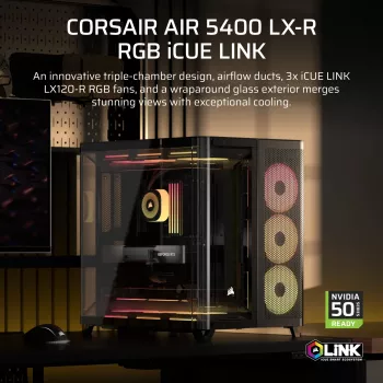 Corsair AIR 5400 LX-R RGB iCUE LINK Midi Tower Melns