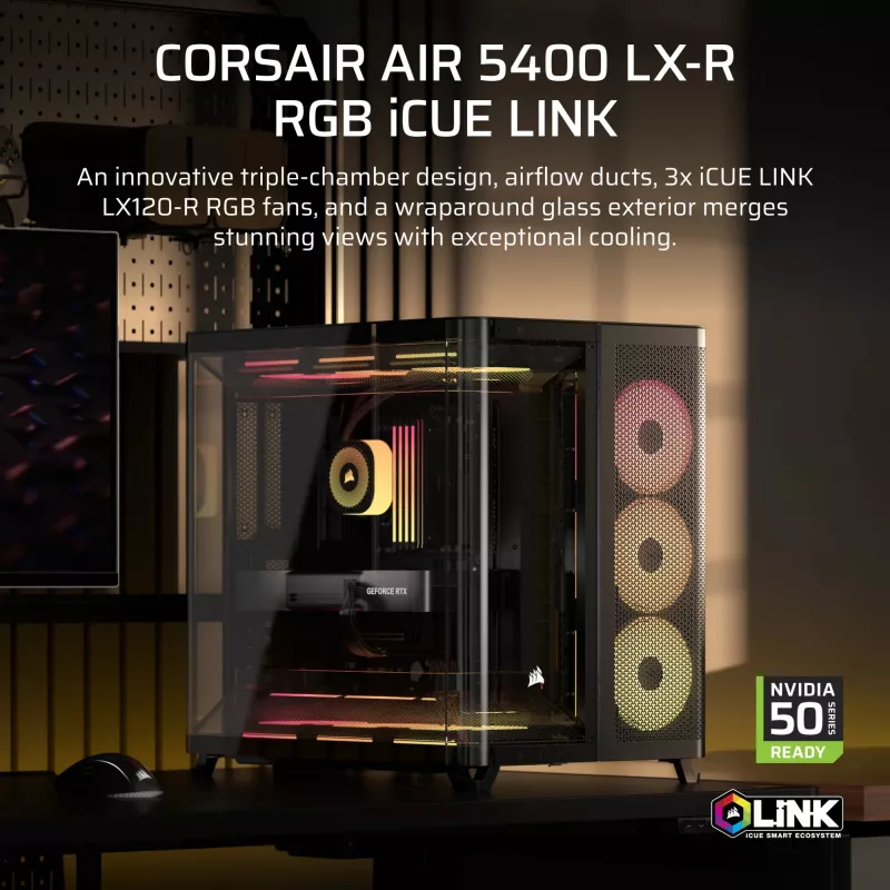 Corsair AIR 5400 LX-R RGB iCUE LINK Midi Tower Melns