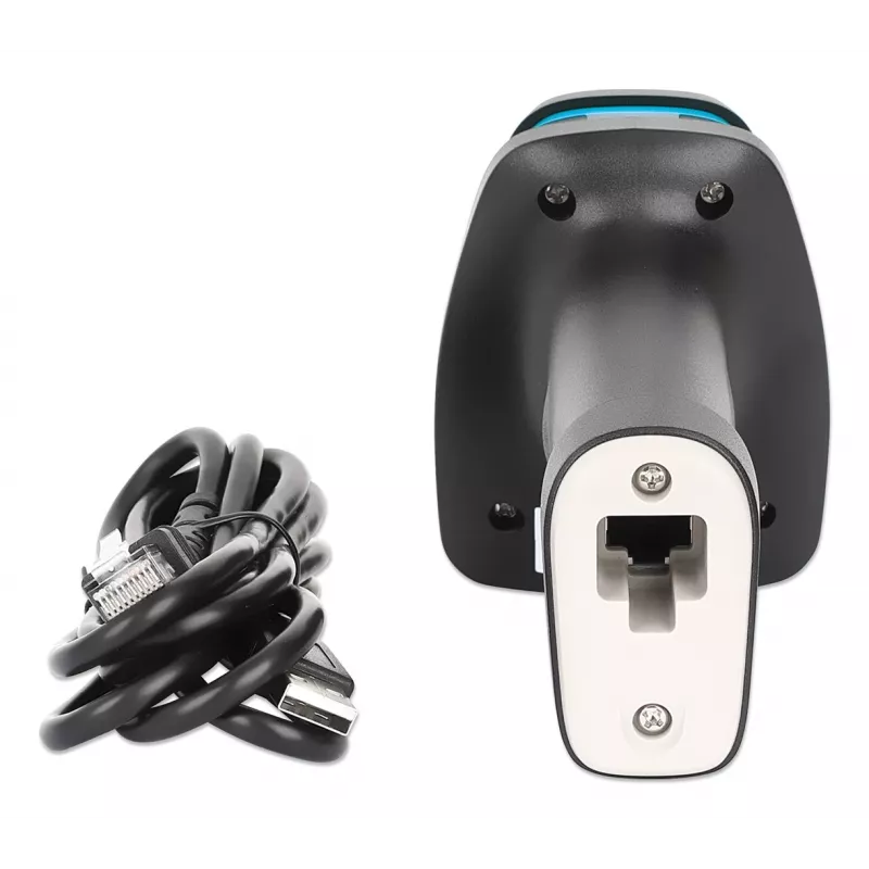 Manhattan 2D tāldarbības LED svītrkodu skeneris, USB, 450 mm skenēšanas dziļums, maks. apkārtējā gaisma 100 000 luksi (saules gaisma), atbalsta simboloģijas — 1D (21 versija) un 2D (10 versijas), skenera RJ45–USB 1,8 m kabelis (populārākais tips — USB-A), melns, 3 gadu garantija
