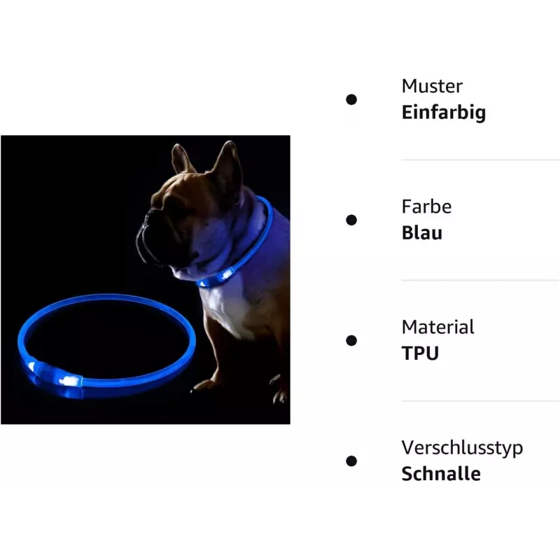 LED apkakle KABB zila suņiem un kaķiem — uzlādējama, regulējama gaismojoša drošības apkakle