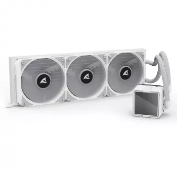 Viss-vienā centrālā procesora šķidruma dzesētājs Sharkoon S100 ARGB balts — 360 mm radiators, Infinity-Mirror efekts
