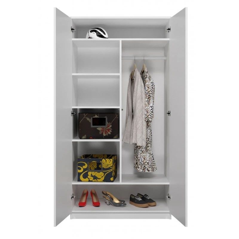 Garderobe top e shop SD-90 BI, 2 durvju guļamistabas skapis, balts rāmis, 7 plaukti