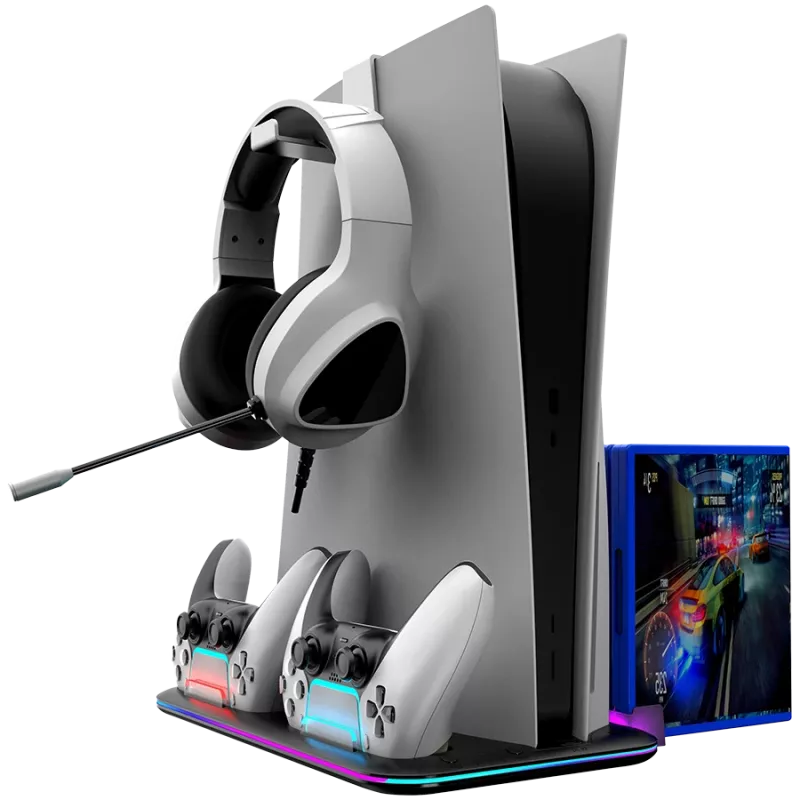 Dzesēšanas statīvs CANYON CS-51 RGB PS5 plāns melnā krāsā ar dubultu kontrolieru uzlādi