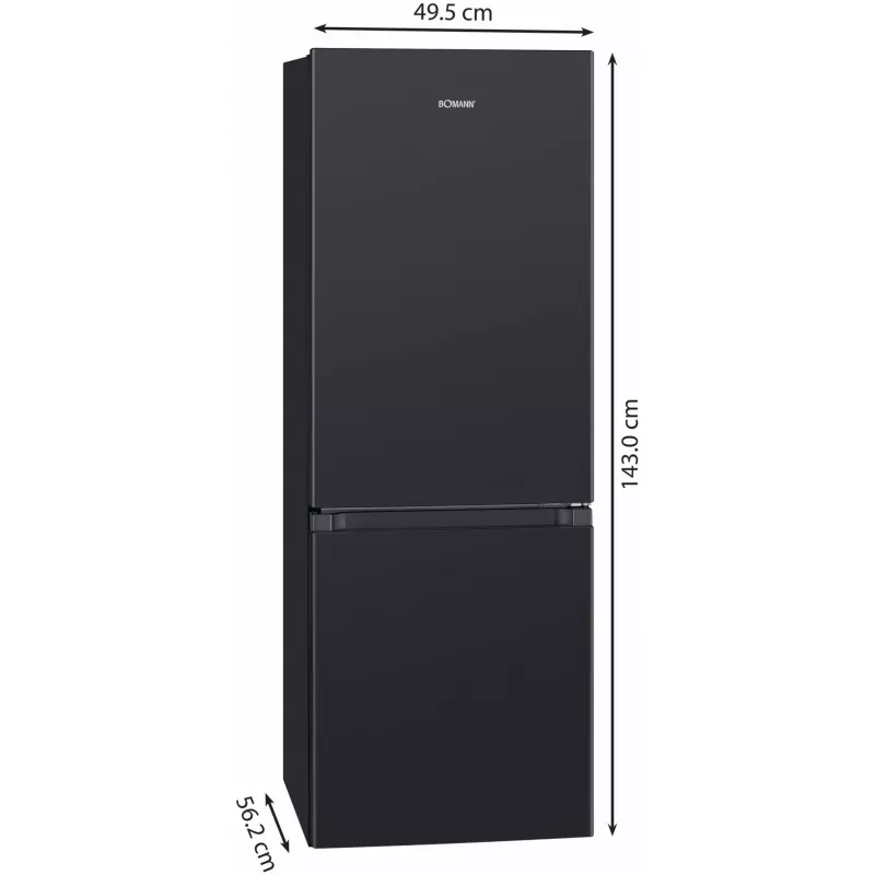 Brīvstāvošs ledusskapis BOMANN KG 320.2, 165 L kopējā (Ledusskapis 122 L, Saldētava 43 L), melns, E-klase, 143 cm