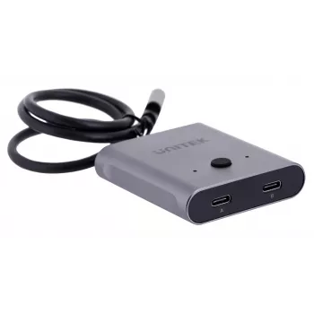 Dokstacija Unitek D1078A — USB-C centrmezgls, 2x USB-C ieeja, 1x USB-C izeja, 100 W PD, 4K atbalsts, 3480×2160 maks., pelēka