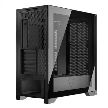 PC korpuss MODECOM VOLCANO EXPANSE T Midi Tower, rūdīts stikls, USB-C, atbalsta micro ATX, GPU līdz 430 mm, CPU dzesētājs līdz 180 mm, 3x3,5 collu nodalījumi, 2x2,5 collu, melns
